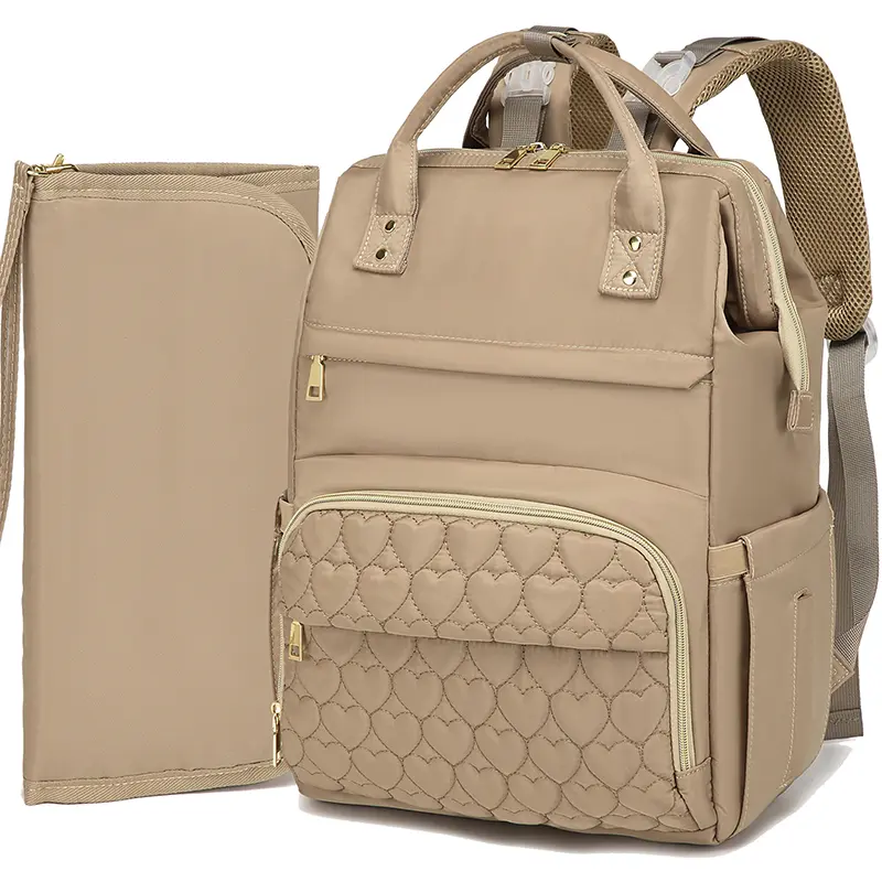 30L Large Capacity Diaper Bag Backpack, 3-in-1 Waterproof Mommy Bag with 2 Insulated Bottle Pockets & Changing Mat, Multi-Pocket Heart Quilted Nappy Backpack Fits 15.6 Inch Laptop, Travel Maternity Bag for Outdoors Camping Shopping