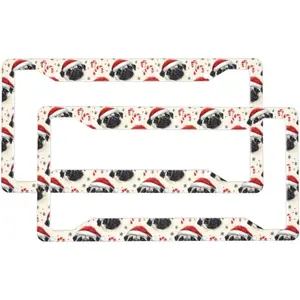 2 Pcs Car License Plate Frames for Women Men - Aluminum Solid Christmas French Bulldogs Print License Plate Cover for Car Accessories for Women Men with Fasteners and Screws ﻿
