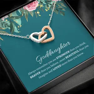 Personalized Goddaughter Gifts, Goddaughter Necklace, from Godmother, Godparents, Graduation, Interlocking Heart Pendant, Necklace with Cubic Zirconia