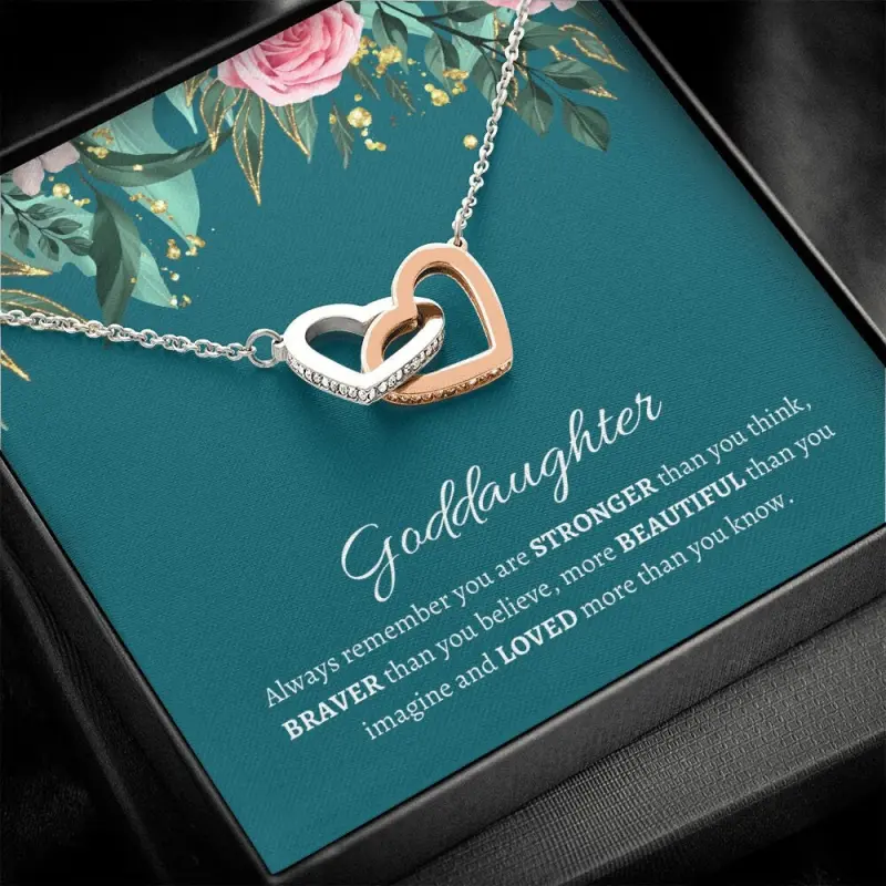 Personalized Goddaughter Gifts, Goddaughter Necklace, from Godmother, Godparents, Graduation, Interlocking Heart Pendant, Necklace with Cubic Zirconia