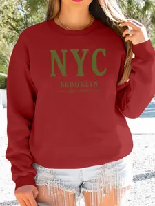 NYC Brooklyn Letter Printed Women's Crewneck Lightweight Long Sleeve Graphic Sweatshirt Oversized Soft Casual Top Fall Outfit Lounge Wear for Women, Casual Wear for Daily & Home Use