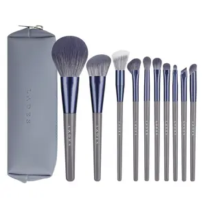 LADES Purple Rabbit MSQ Sub-Brand Makeup Brush Set with 10 Pieces and Gray Case for Professional Application