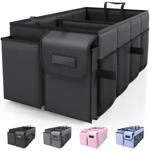 Trunk Organizer - Car Organizer, Foldable Trunk organizer for SUVs & Sedans, Sturdy Car Organization for Car Accessories, Tools, Sundries, Black, 2 Compartments, 21.3"×12.6"×10.6"
