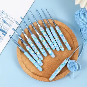 Soft Handle Crochet Hook Set, 9 Counts/set Crochet Yarn Hook with Storage Bag, Flower Pattern Knitting Supplies for Home Decor, DIY Crochet Tools, Crochet Kit