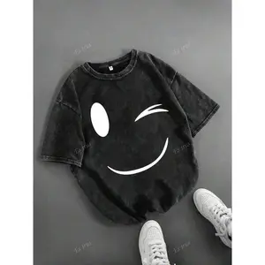 3D Artistry Store Washed Pure Cotton T - Shirt, Men'S Casual Fashion, With Dark 'Cherub Pattern And Inspirational Text' Print, Outdoor Sports T - Shirt |     Loose Fit |     Soft Knitted T - Shirt