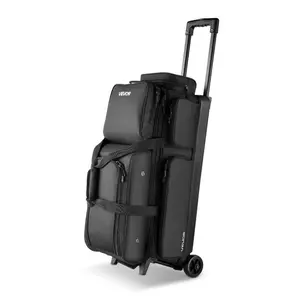 summervibes VEVOR Bowling Ball Bag, 3 Ball Double Roller Bowling Bag with Wheels, Featuring a Separate Compartment for Shoes (Up To US Size 16) Oversized Accessory Pocket, Retractable Handle Extends to 41.34 in, Waterproof Coating, Metal Zipper