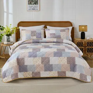 Cozaline Queen Quilt Set for Bed - 100% Cotton Quilts, Cream Bedspreads with 2 Pillowcases, 3 Pcs Patchwork Reversible Lightweight Bedding for All Season