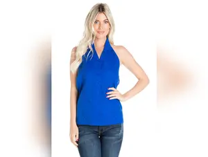 Women's Linen Blend Guayabera Halter Top – Button Down, Lightweight & Sexy Fit