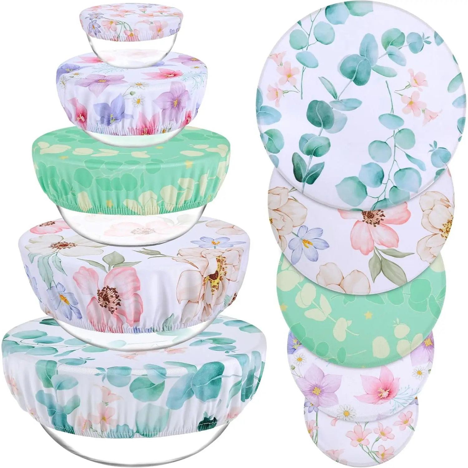 5 Pieces 5 Size Bowl Covers Reusable, Elastic Cloth Fabric Bowl Covers for Bread Proofing Washable for Food Storage Fruits Leftover