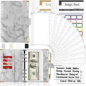 Budget Binder with  Envelopes, 28 count Marble 6Ring Saving Binder (Grey)