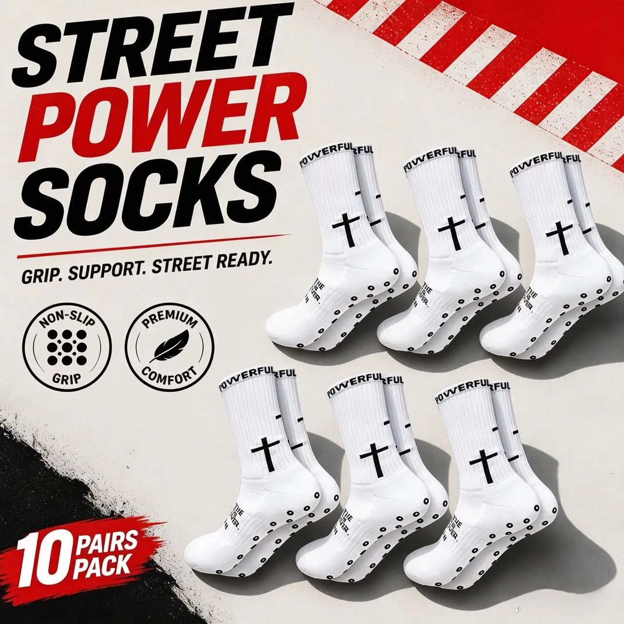 10/20 Pcs Bible Print Cross Soccer Grip Socks, Anti-Slip Sports Socks, Unisex US Size 6-13, For Soccer Football Basketball Yoga, Ideal Sports Gift