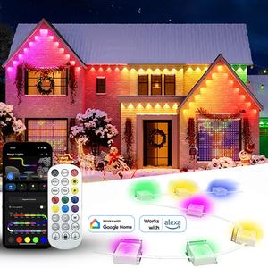 108 ft/60 leds rgbic smart outdoor permanent light,ip67 waterproof,high-brightness convex lens beads,tuya app & remote,multiple lighting modes,music-syne led party light for new year,christmas,halloween,valentine's day,and other festival decorative lights