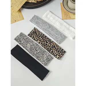 5pcs Versatile Satin Leopard Print Headbands, Women Everyday Hair Accessories Turban Headband Sweatband, Hairband Elastic Headbands