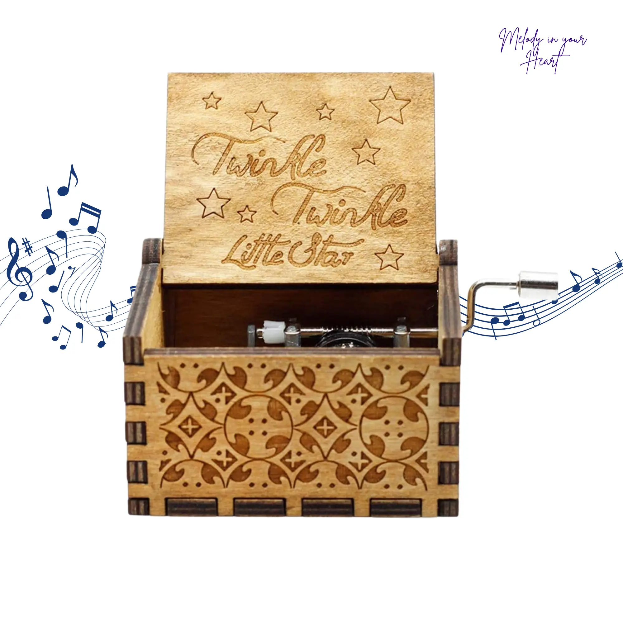 "Twinkle Twinkle Little Star" Wooden Music Box – Hand-Cranked Lullaby Gift for Kids & Babies
