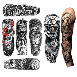 6 Sheets Large Full Arm Leg Temporary Tattoos, Waterproof Wolf Animal Fake Tattoo Sleeves for Women, Men, Kids, and Adults