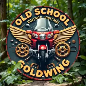 Vintage Style Aluminum Round Motorcycle Wall Art Decor Old School Poster for Man Cave Garage Bar Home