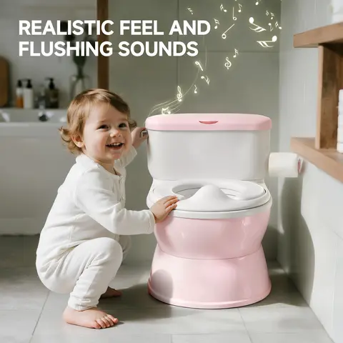 BabyBond Plastic 2-in-1 Potty Trainer Toddler Chair - Detachable Seat, Realistic Flush Sounds, Waterproof Bowl, Wipe Storage, Toilet Paper Holder, Easy-to-Clean, Easy Portability for Aged 1-3/2-3 Years Old Boys/Girls