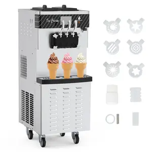 【GARVEE】3 Flavor Soft Serve Ice Cream Maker Standing Commercial Ice Cream Machine 2450W, 20-30L Hourly Yield for Snack Bar Supermarkets，White