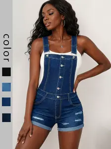 Women’s Stretch Denim Overall Romper – Slim Fit Distressed Shortalls for Summer Streetwear outdoorfun