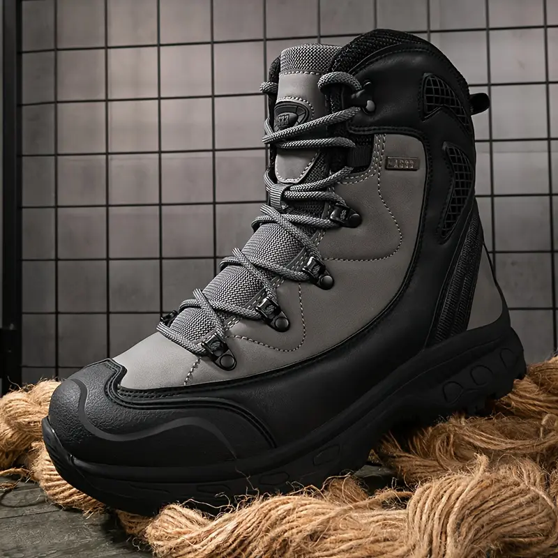 Men's High-top Waterproof Platform Hiking Boots Round Toe Non-slip Lightweight Outdoor Lace-up Ankle Boots Hiking Shoes