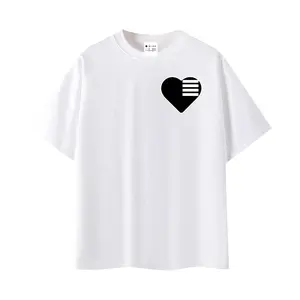 Heart & Stripes Classic Logo T-Shirt – Black & White Minimal Streetwear Tee