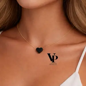 Natural Jet (Azabache) Heart Necklace – Elegant Gold Plated Minimalist Jewelry