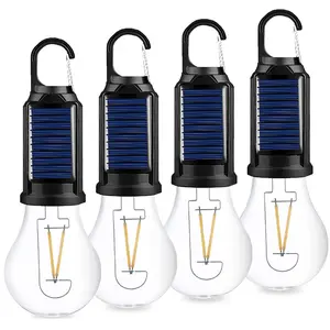 Solar Light Bulb for Outdoor, Portable Waterproof Tent Lights with Clip Hook, Rechargeable Outdoor Solar Light for Hiking, Backpacking, Emergenc