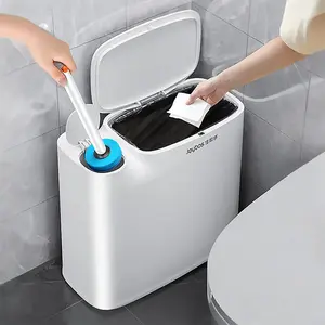 2-in-1 Multi-Function Bucket, Trash Can & Disposable Toilet Brush Storage Bucket, Includes 12 Brush Heads and 1 Handle