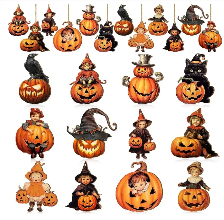 36 Pcs Halloween Wood Ornament for Tree Vintage Halloween Ornaments Wooden Halloween Hanging Decorations Pumpkin Witch Black Cat Wood Cutouts with Ropes for Home Party Decor (Black Cat) Set Lightweight