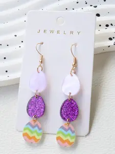 Cute Easter Acrylic Triple Egg Earrings, Long Bling Colorful Striped Dangle Ear Studs, Festive Holiday Party Jewelry Gift, Trendy All-Season Fashion Accessory for Women Girls, Perfect Easter Birthday Celebration Gift