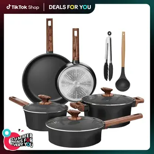 [New Arrival] Kitchen Academy 10 Pcs Induction Ceramic Cookware Set, Non Toxic Pots and Pans Set Non Stick, Healthy Nonstick Black Cooking Pans Set