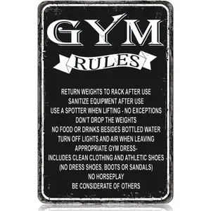 Metal Tin Signs Gym Rules Funny Vintage Tin Sign 12 x 8 Inch Wall Art Decor Iron Poster for Home Bar Pub Cafe Farmhouse Garage Man Cave