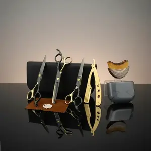 Professional Hairdressing Set & Lymph Contour Brush Bundle, 7pcs Stainless Steel Hair Tools with Brown Crescent Face Massage Brush for Salon and Home Use, Hair Care Tool