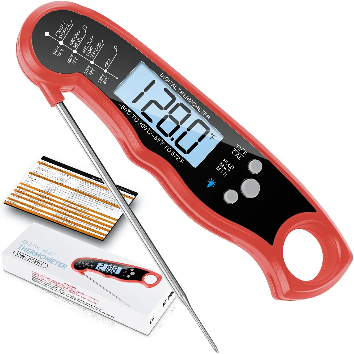 Digital Meat Thermometer for Baby-Friendly Cooking Prep, Instant Read Fast Precise Digital Thermometer with Backlit Display, Foldable Tip, Magnets, Calibration, Backlight for Kitchen Grilling-BBQ, With Magnets, Outdoor Grilling, No