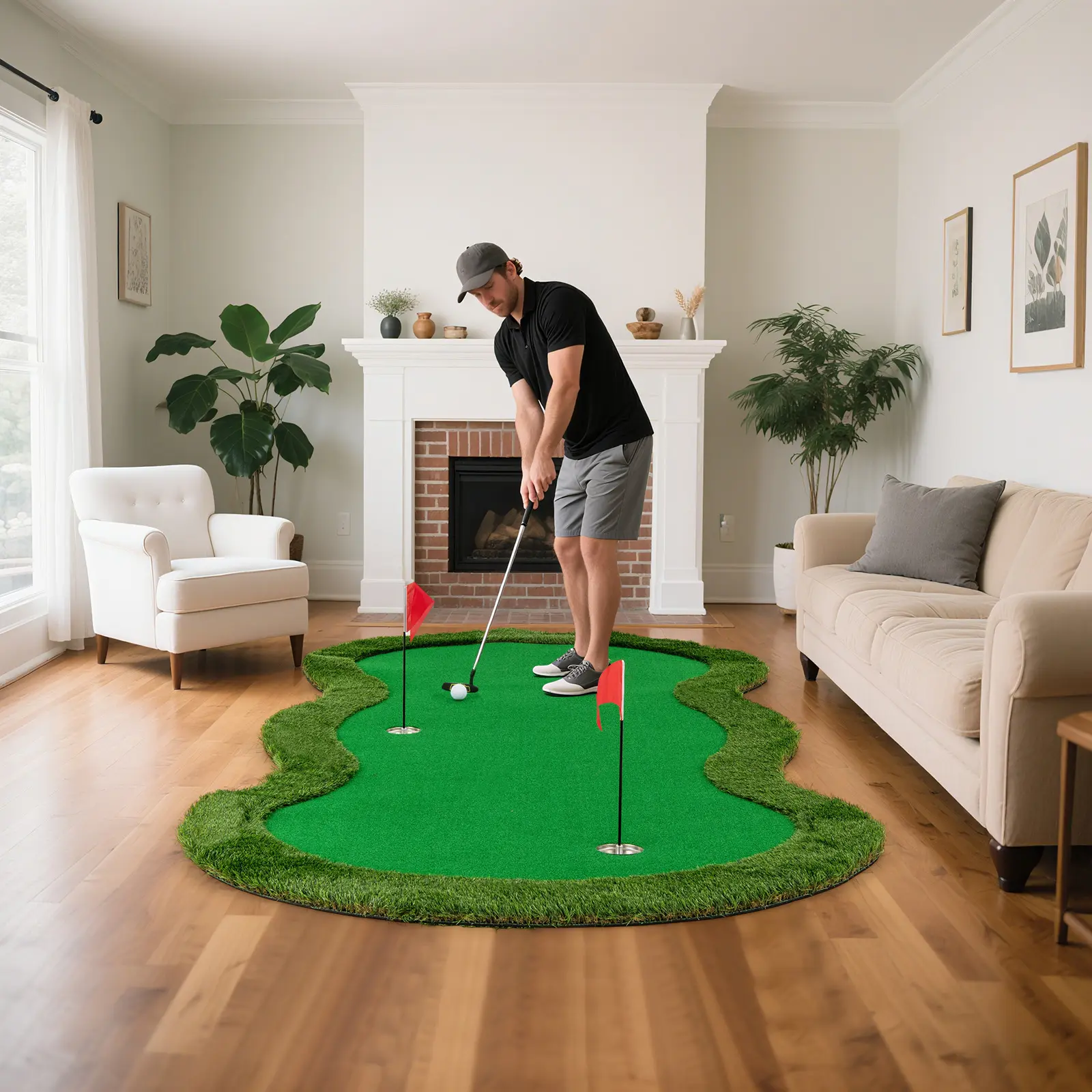 COSTWAY - 5 x 10 Feet Golf Practice Putting Green Mat with 3 Holes and Golf Balls for Home Office Backyard