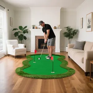COSTWAY - 5 x 10 Feet Golf Practice Putting Green Mat with 3 Holes and Golf Balls for Home Office Backyard