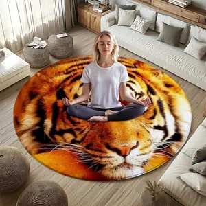Realistic Tiger Pattern Round Rug Carpet, Flannel Meditation Yoga Mat, Indoor Room Entrance Living Room Decor, Portable Outdoor Rest Pad