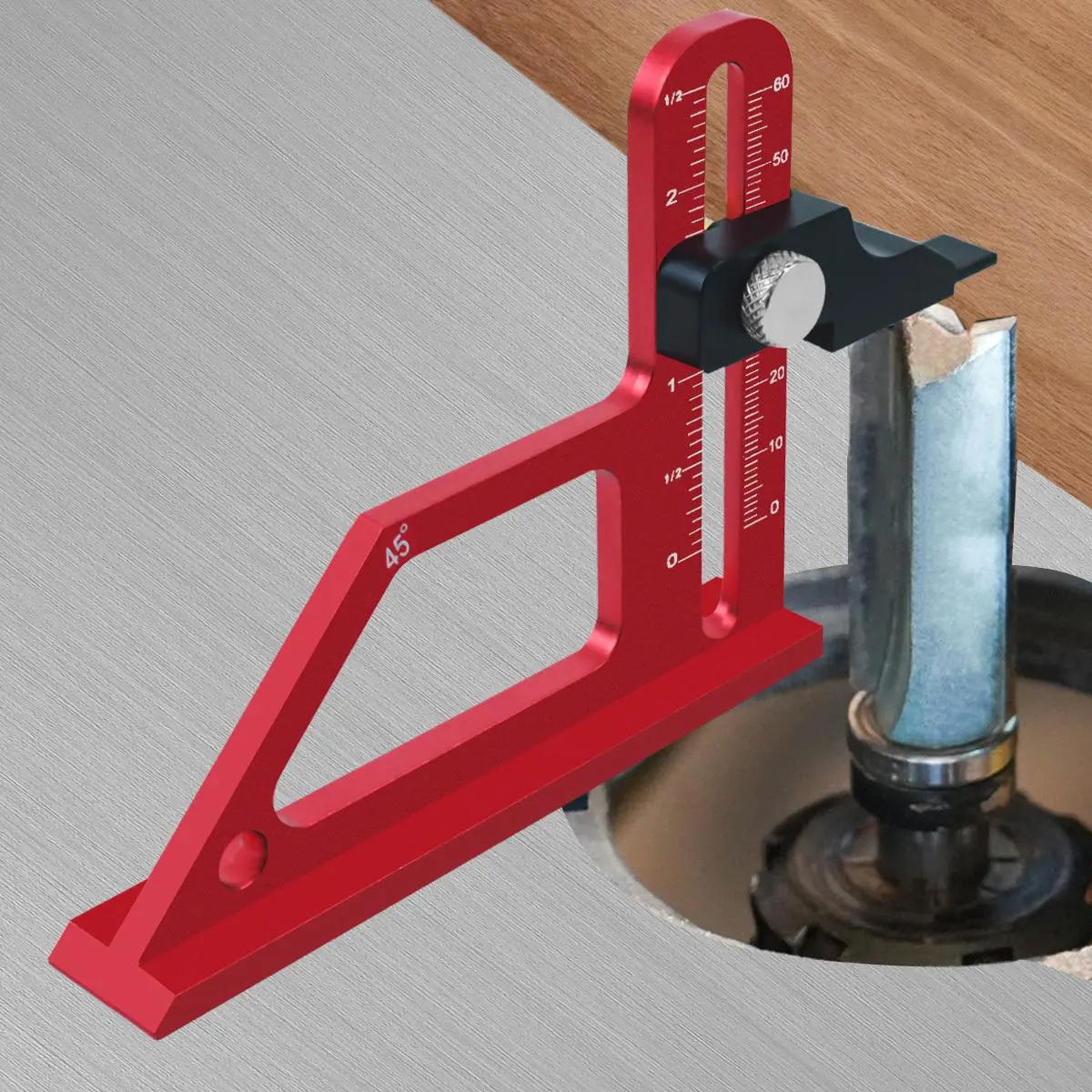 Adjustable Table Saw Depth Gauge, 0-60mm Router Table Height Gauge, Aluminum Alloy Measuring Gauge for Setting Up Blade Router Bits Height, T Square Ruler, Measuring Tool