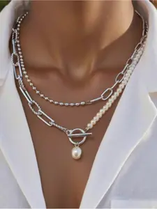 Women's Fashion Pearl Chain Necklace, Vintage Style Personalized Pearl Buckle Design, Elegant Gift Idea for Her, Vintage Appeal, Dainty Pearl Necklace