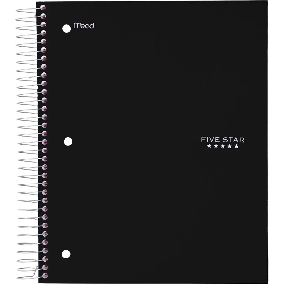 Five Star  8 x 10.5 in. Wirebound Wide Ruled Notebook - 5 Subject, Black, Spiral Notebook Journal