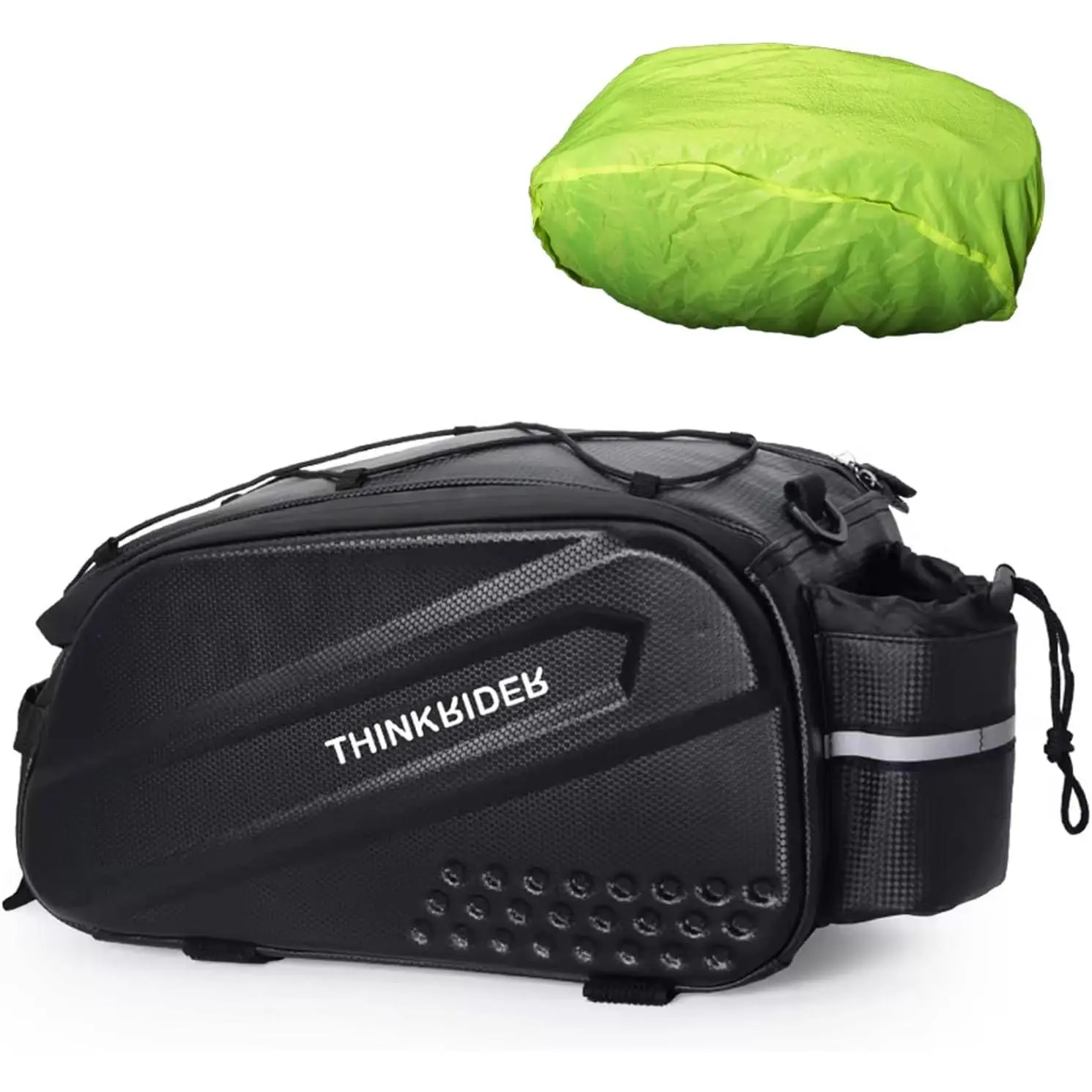 14L Hard Shell Bike Rear Rack Trunk Bag, Water Resistant EVA Carrier with 3 Inner Mesh Pockets, Reflective Trim, Shoulder Strap, Rain Cover, Top Handle, Adjustable Straps - Easy to Install for Commuting, Picnics - 15.7x7.7x7.9in