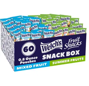 Welch's Fruit Snacks, Mixed Fruit & Summer Fruits Snack Box, Gluten Free, 0.8oz Snack Packs (Pack of 60)