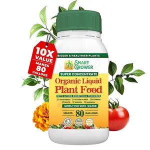 Organic Liquid Plant Food for Indoor House Plants, Gardens, Fertlizer w/Beneficial Microbes, Natural Fast-Acting, Garden, Outdoor, Vegan, Super Concentrate, Makes 80 gallons