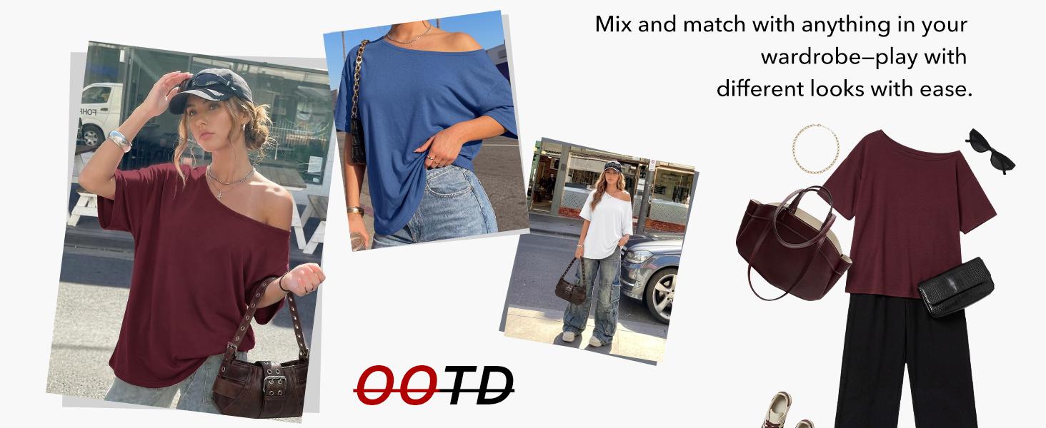 【Limited Time deal】【Fast Shipping】 Women's Solid Color Off-Shoulder T-Shirt - Loose Fit Tee Top,Casual Basic Tees Short Sleeve T-shirt for Daily Wear,Ladies Clothes for All Seasons,CC-Peach Women swear Womens Off Shoulder Tops T-Shirts 2026