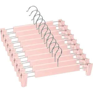 Skirt Hangers Pants Hangers with Clips  360 ° Swivel Hooks Space Saving Hangers for Pants, Skirts, Clothes, Jeans (10Pack, Pink)