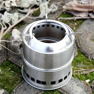 Stainless steel firewood stove, outdoor camping barbecue stove, coal stove, reinforced windproof alcohol stove, split type heating stove