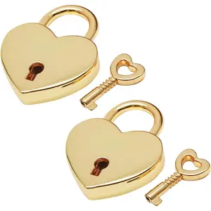 2PCS Heart Shaped Padlocks, Small Gold Padlock with Keys Metal Decorative Locks for Jewelry Box Storage Box Diary Mini Bags