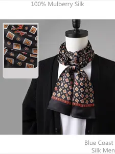 100% Mulberry Silk Men's Cravat/Scarf/Gaiter | Black Geometric Pattern | Double-Sided | Classic Luxe Business Gentleman | All-Season Casual/Commute/Business | Gift Wrapped | Perfect Easter/Valentine’s/Father’s Day & Personal Use