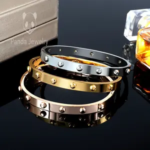 Punk Style Stainless Steel Stud Bangle Bracelet – Waterproof Non-Tarnish Bold Cuff Jewelry for Women & Men