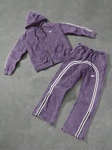 Men's Letter Print Striped Zip Up Hoodie & Pants Loungewear, Casual Comfy Breathable Long Sleeve Hooded Top & Trousers PJ Set, Men's Sleepwear for Fall & Winter